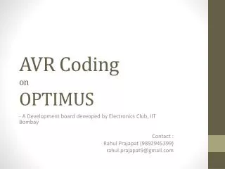 AVR Coding on OPTIMUS
