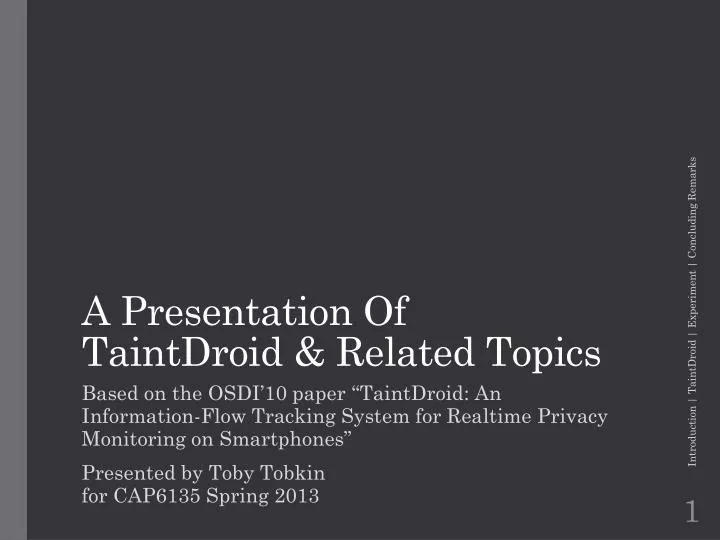 a presentation of taintdroid related topics