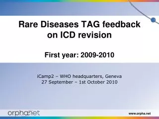 Rare Diseases TAG feedback on ICD revision First year: 2009-2010