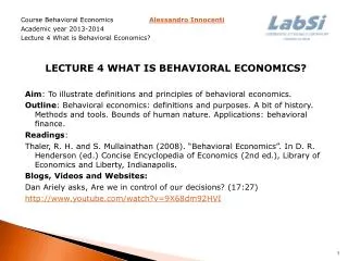 Course Behavioral Economics Alessandro Innocenti Academic year 2013-2014