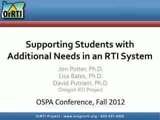 Supporting Students with Additional Needs in an RTI System