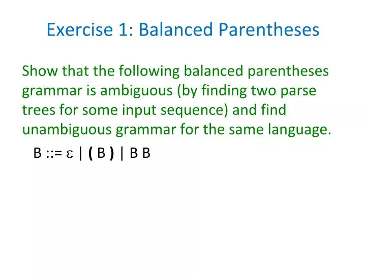 exercise 1 balanced parentheses