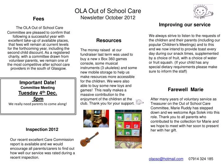 ola out of school care newsletter october 2012