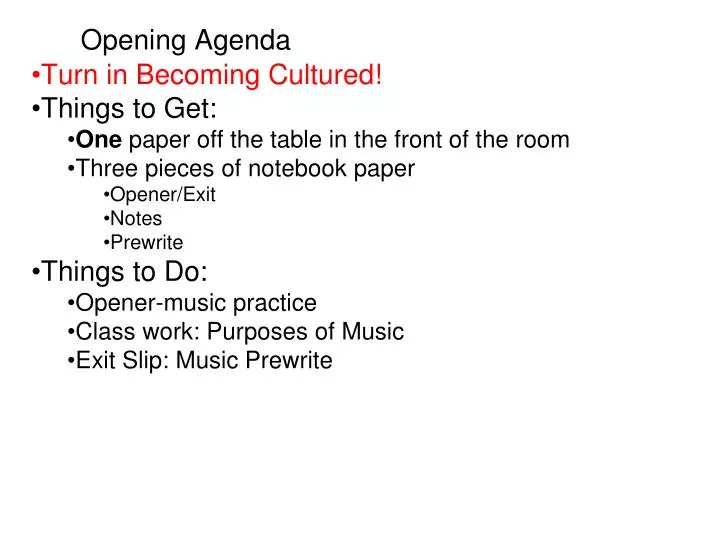 opening agenda
