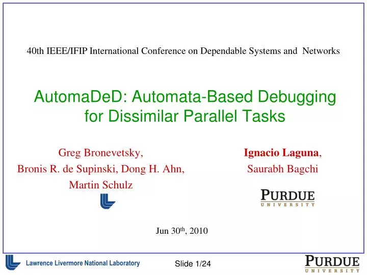 automaded automata based debugging for dissimilar parallel tasks