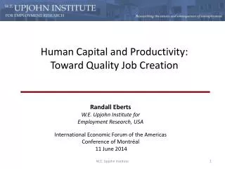 Human Capital and Productivity: Toward Quality Job Creation