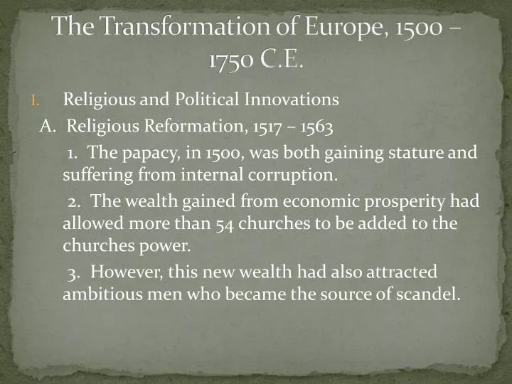 the transformation of europe 1500 1750 c e