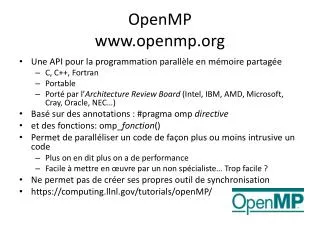 OpenMP www.openmp.org