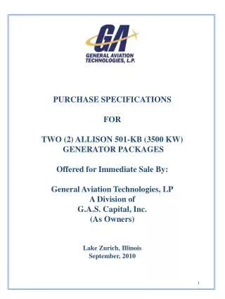 PURCHASE SPECIFICATIONS FOR TWO (2) ALLISON 501-KB (3500 KW) GENERATOR PACKAGES