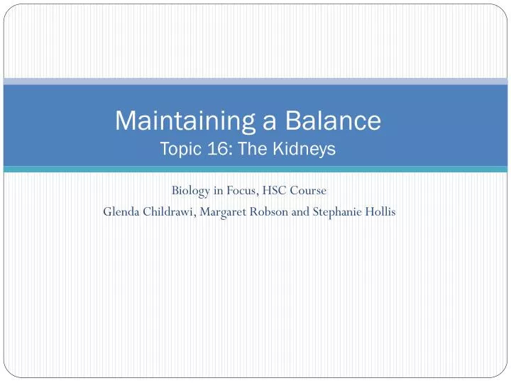 maintaining a balance topic 16 the kidneys