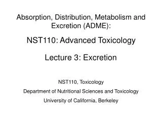 NST110: Advanced Toxicology