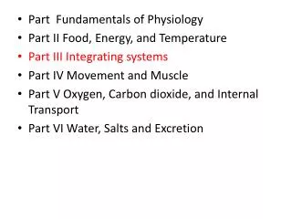 Part Fundamentals of Physiology Part II Food, Energy, and Temperature