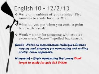 English 10 - 12/2/13