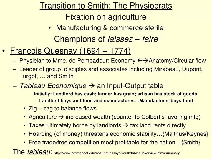 transition to smith the physiocrats