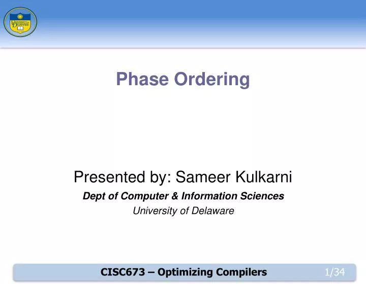 presented by sameer kulkarni dept of computer information sciences university of delaware