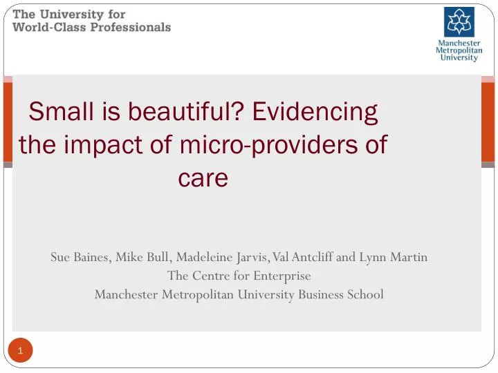 small is beautiful evidencing the impact of micro providers of care