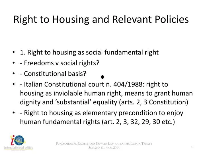 right to housing and relevant policies