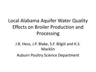 Local Alabama Aquifer Water Quality Effects on Broiler Production and Processing
