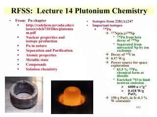 RFSS : Lecture 14 Plutonium Chemistry