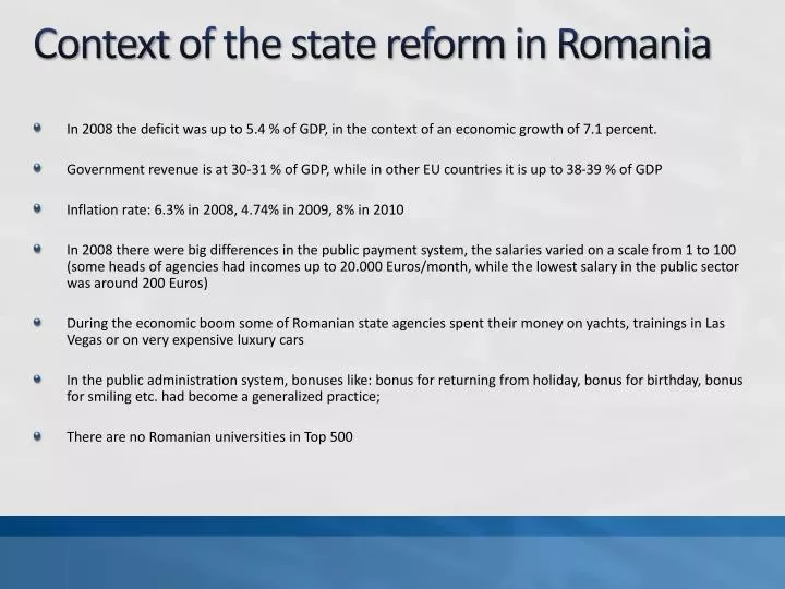 context of the state reform in romania