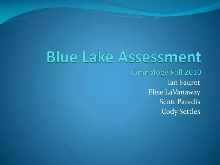 blue lake assessment limnology fall 2010