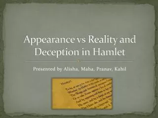 Appearance vs Reality and Deception in Hamlet