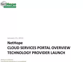NetHope CLOUD services Portal Overview Technology provider launch