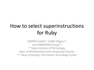 How to select superinstructions for Ruby