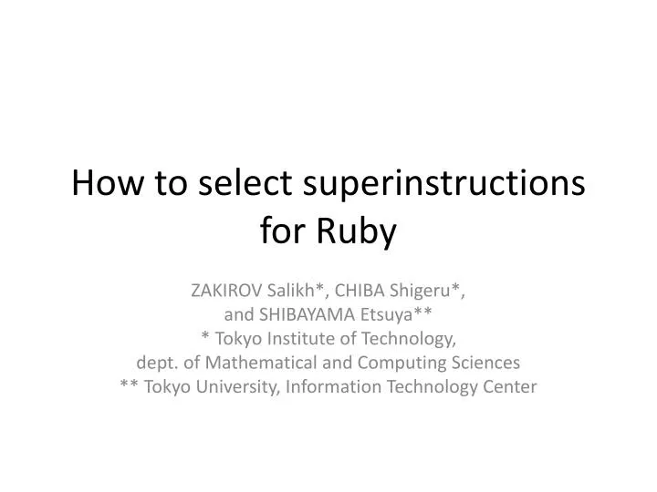 how to select superinstructions for ruby