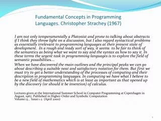 Fundamental Concepts in Programming Languages. Christopher Strachey (1967)