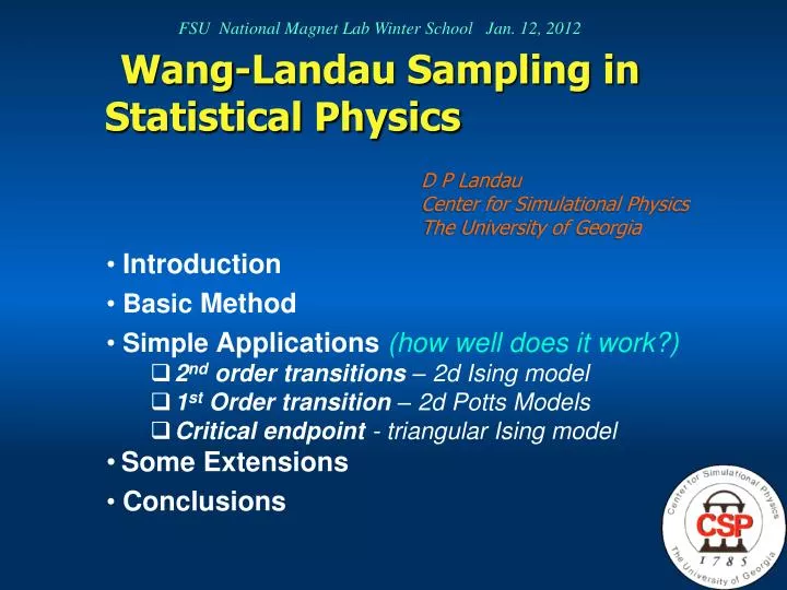 wang landau sampling in statistical physics