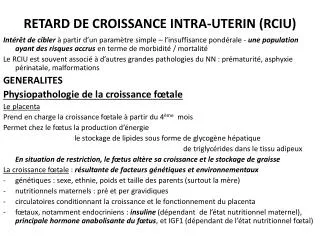 RETARD DE CROISSANCE INTRA-UTERIN (RCIU)