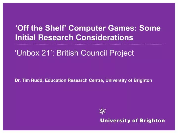 off the shelf computer games some initial research considerations