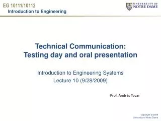 Technical Communication: Testing day and oral presentation