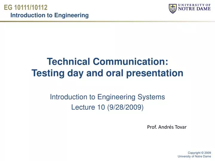 technical communication testing day and oral presentation
