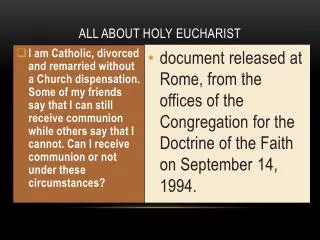 ALL ABOUT HOLY eucharist