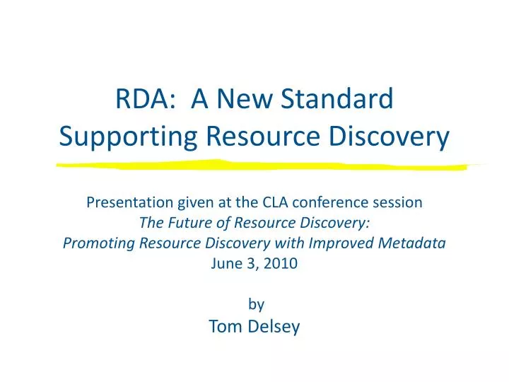 rda a new standard supporting resource discovery