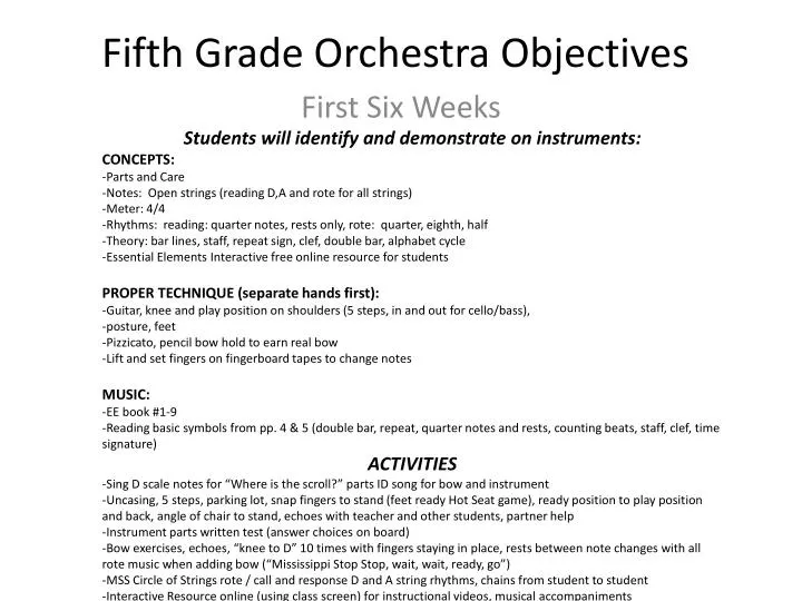 fifth grade orchestra objectives