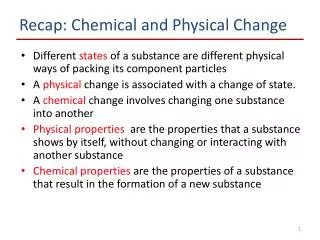 recap chemical and physical change