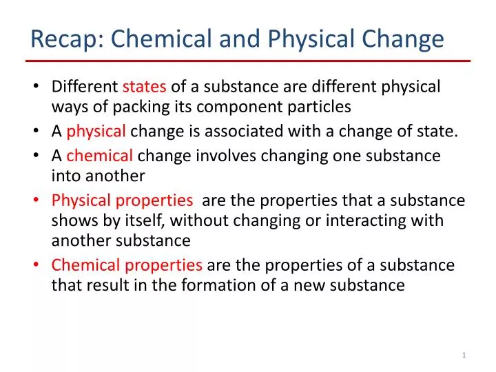 recap chemical and physical change