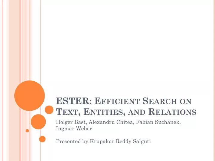 ester efficient search on text entities and relations