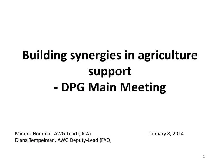 building synergies in agriculture support dpg main meeting