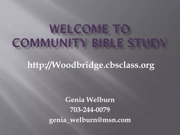 welcome to community bible study