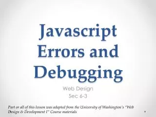 Javascript Errors and Debugging