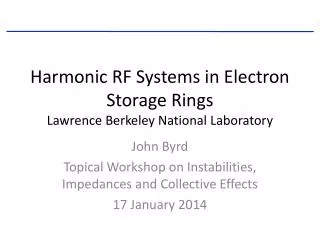 Harmonic RF Systems in Electron Storage Rings Lawrence Berkeley National Laboratory