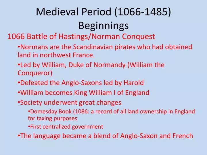 medieval period 1066 1485 beginnings