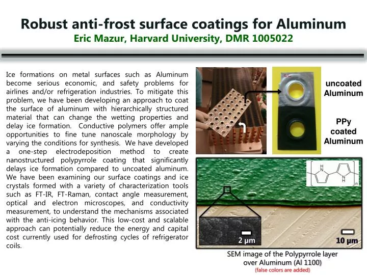 robust anti frost surface coatings for aluminum eric mazur harvard university dmr 1005022