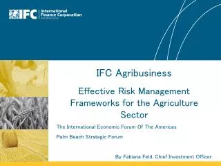 IFC Agribusiness Effective Risk Management Frameworks for the Agriculture Sector
