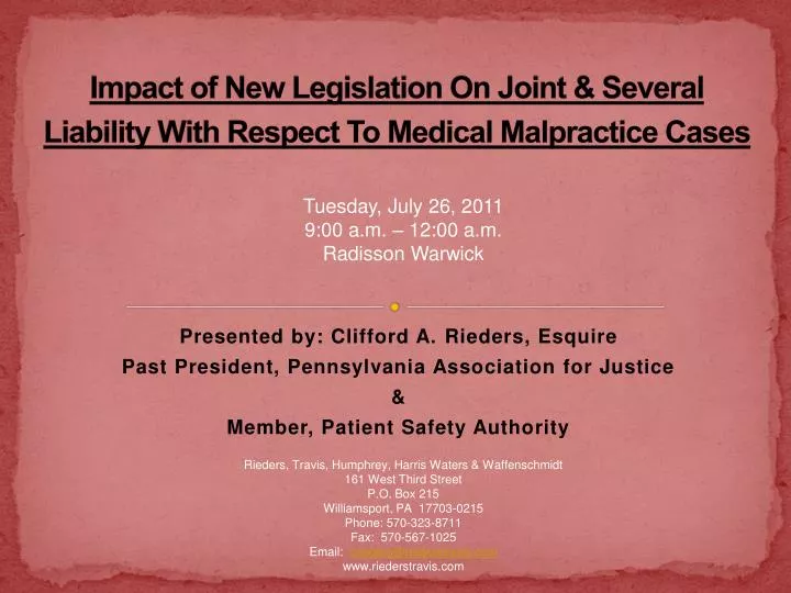 impact of new legislation on joint several liability with respect to medical malpractice cases