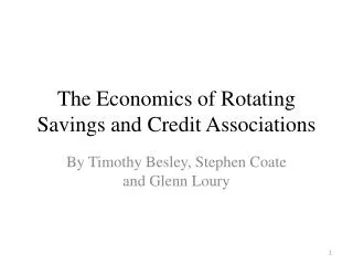 The Economics of Rotating Savings and Credit Associations